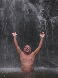 Photo-Kirk under a waterfall